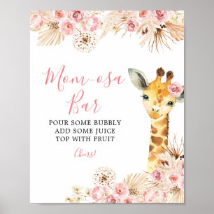 Blush Pink Boho Giraffe Baby Shower Mum-osa Bar Poster