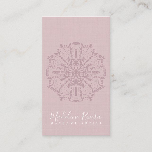 Blush Pink Boho Mandala Yoga Macrame Business Card (Front)