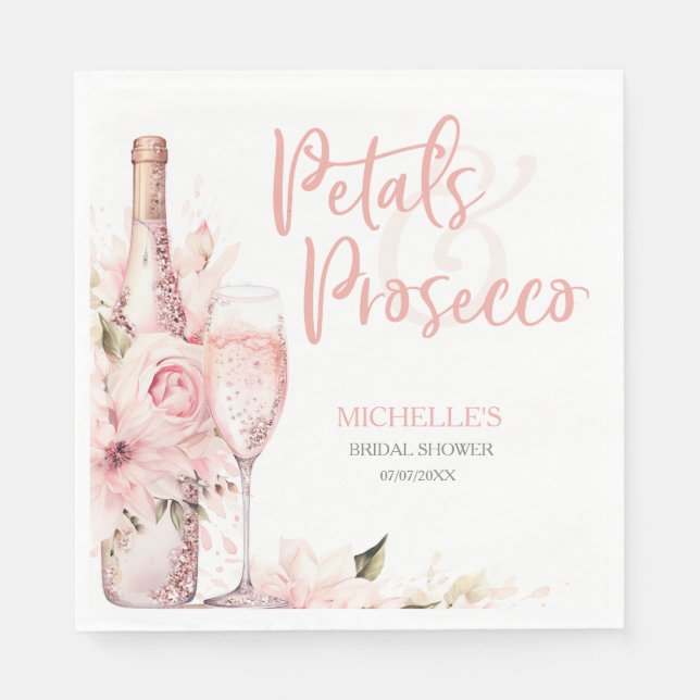 Blush Pink Boho Petals and Prosecco Floral Napkin (Front)