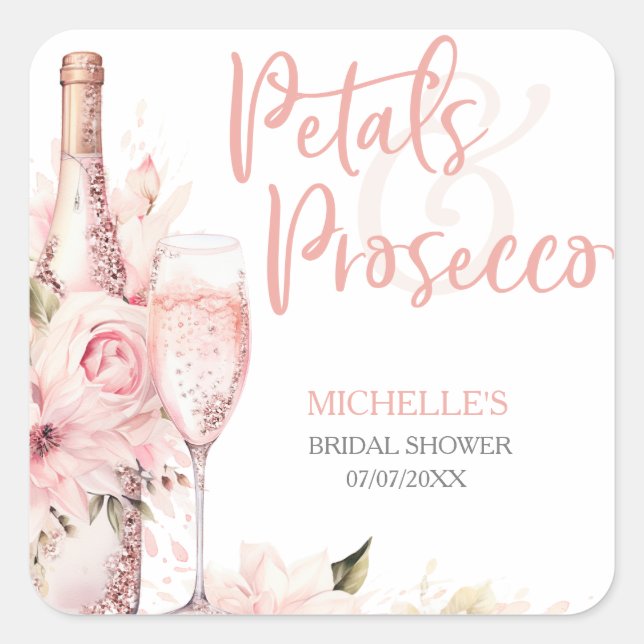 Blush Pink Boho Petals and Prosecco Floral Square Sticker (Front)