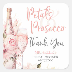 Blush Pink Boho Petals Prosecco Floral Thank You Square Sticker