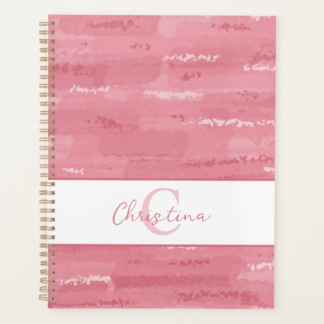 Blush pink boho watercolor brush strokes planner (Front)