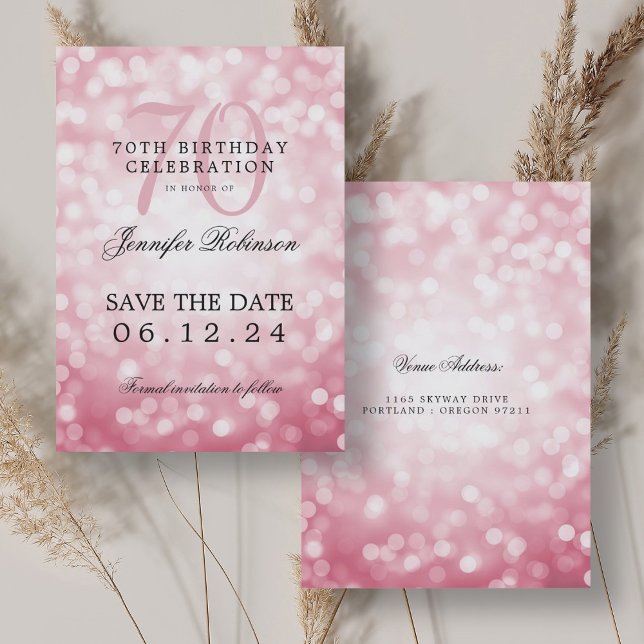 Blush Pink Bokeh 70th Birthday Save the Date  Invitation (Blush Pink Bokeh 70th Birthday Save the Date Invitation)