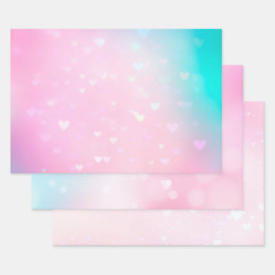 Blush Pink Bokeh Hearts Birthday Wrapping Paper Sheet