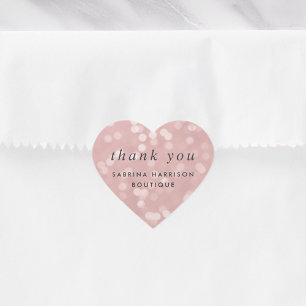 Blush Pink Bokeh Personalised Business Thank You Heart Sticker