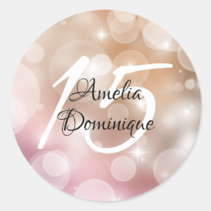Blush Pink Bokeh Quinceanera Classic Round Sticker
