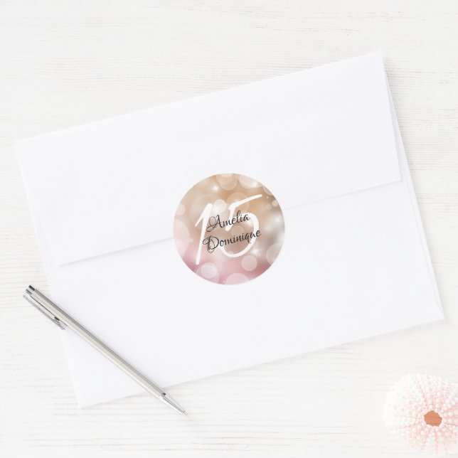 Blush Pink Bokeh Quinceanera Classic Round Sticker (Envelope)