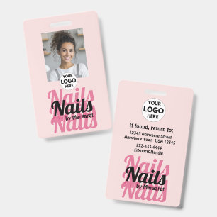 Blush Pink Bold Logo Employee Photo Nail Salon ID Badge