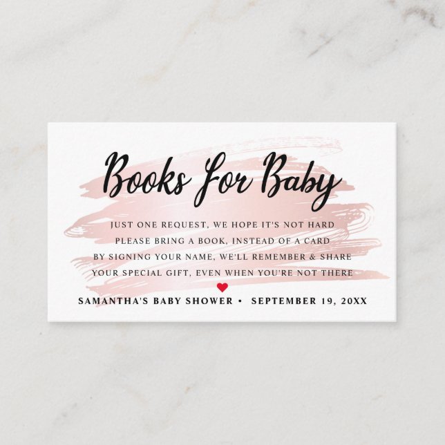 Blush Pink Books For Baby Request Enclosure Card (Front)