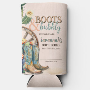 Blush Pink Boots and Bubbly Cowgirl Rodeo Birthday Seltzer Can Cooler