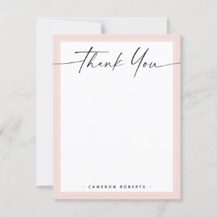 Blush pink border custom logo thank you note