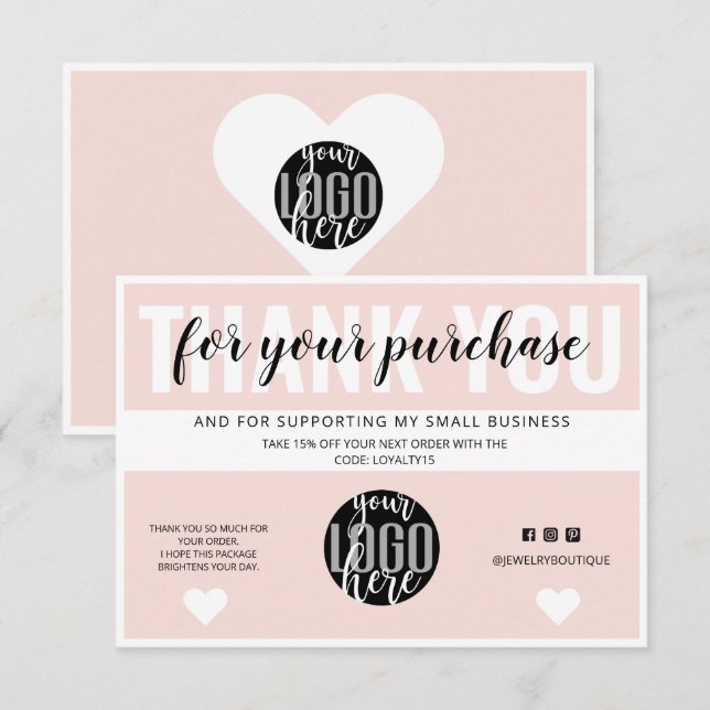 Blush Pink Border Logo Customer Order Thank You Card (Front/Back)