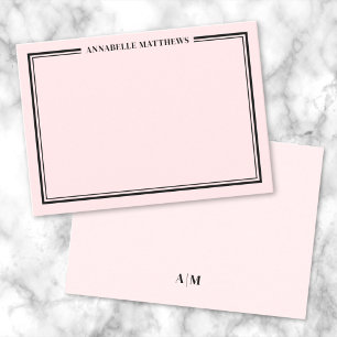 Blush Pink Border Minimalist Name Monogram Card
