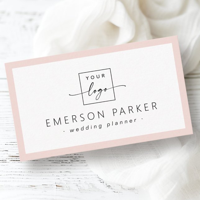 Blush pink border white modern minimalist add logo business card (Blush pink border white modern minimalist add logo business card)