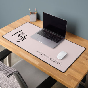 Blush Pink Boss Lady Logo Personalised Desk Mat