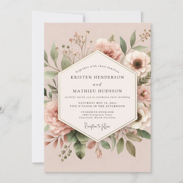Blush Pink Botanical Elegance Wedding Invitation (Front)