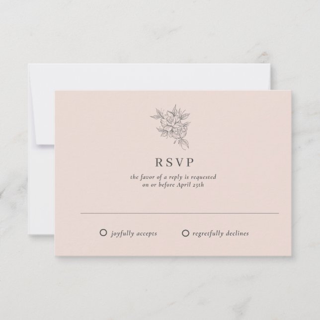 Blush Pink Botanical Elegant Garden Wedding RSVP Card (Front)
