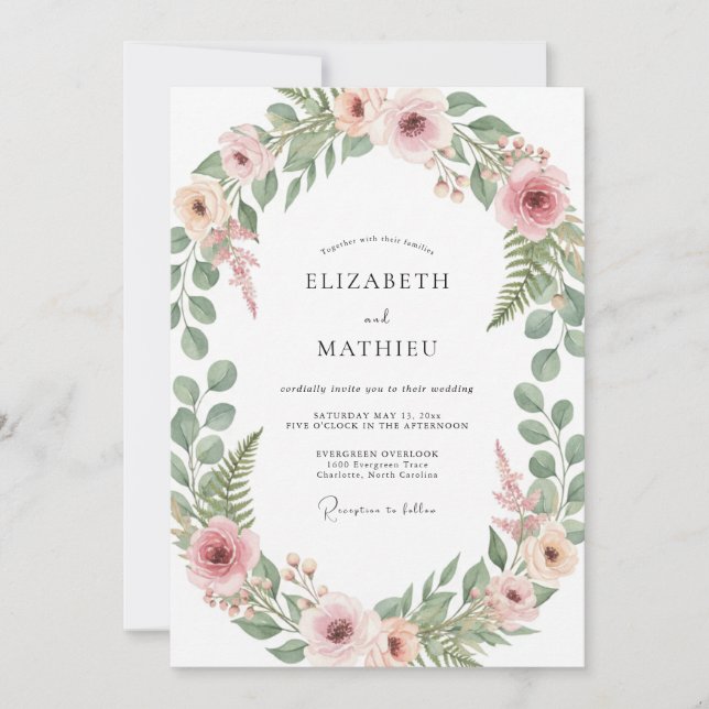 Blush Pink Botanical Embrace Wedding Invitation (Front)