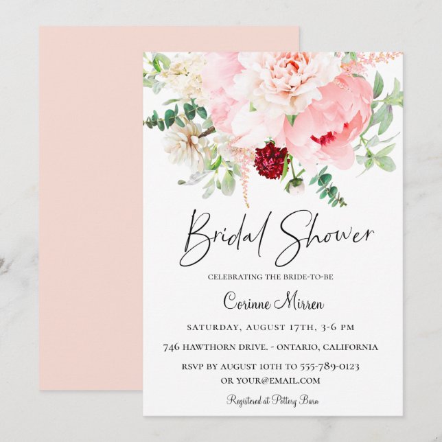 Blush Pink Botanical Floral Bridal Shower Invitation (Front/Back)