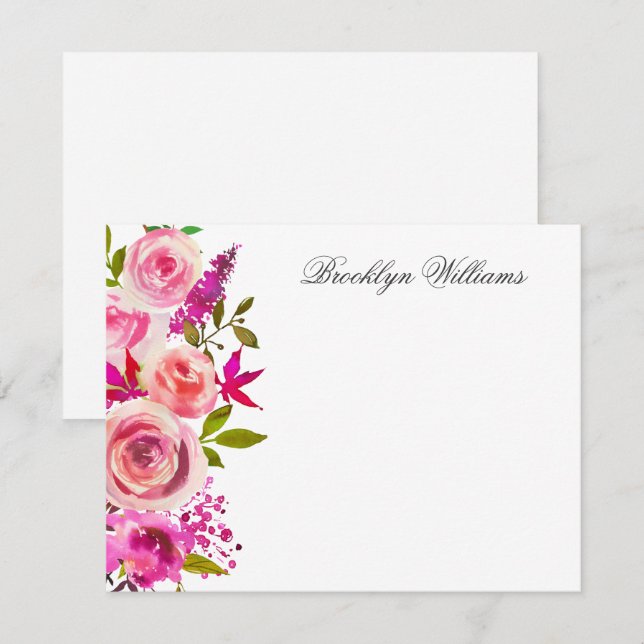 Blush Pink Botanical Floral Personalised Note Card (Front/Back)