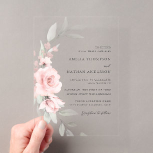 Blush Pink Botanical Floral Wedding Acrylic Invitations