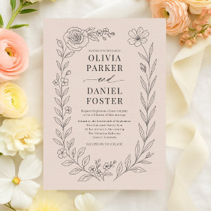 Blush Pink Botanical Floral Wedding Invitation