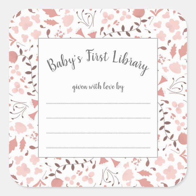 Blush pink botanical girl baby shower book square sticker (Front)