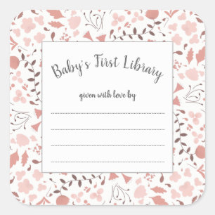 Blush pink botanical girl baby shower book square sticker