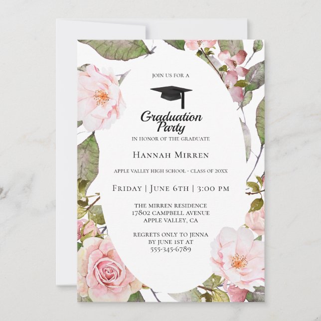 Blush Pink Botanical Graduation Party Invitation (Front)