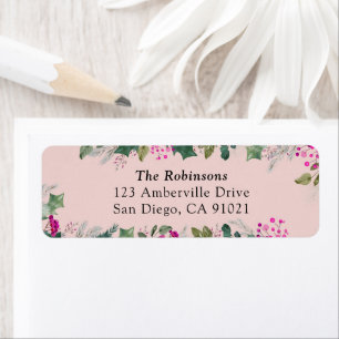 Blush Pink Botanical Holiday Address Label
