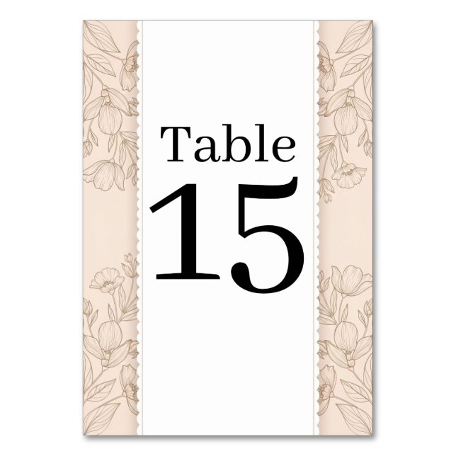 Blush Pink Botanical Line Art Wedding Table Number (Front)