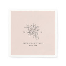 Blush Pink Botanical Monogram Elegant Wedding