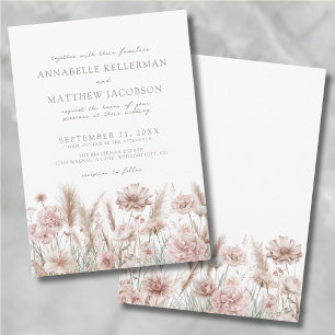 Blush Pink Botanical Pampas Floral Boho Wedding Invitation