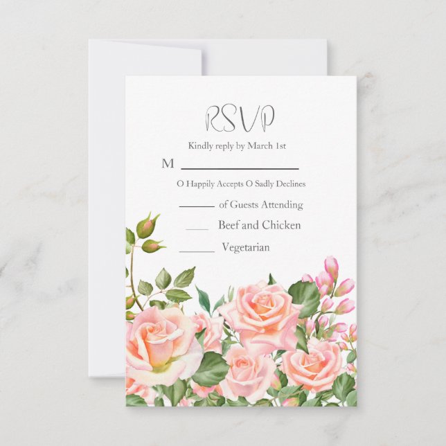 Blush Pink Botanical QR Code Wedding RSVP Card (Front)
