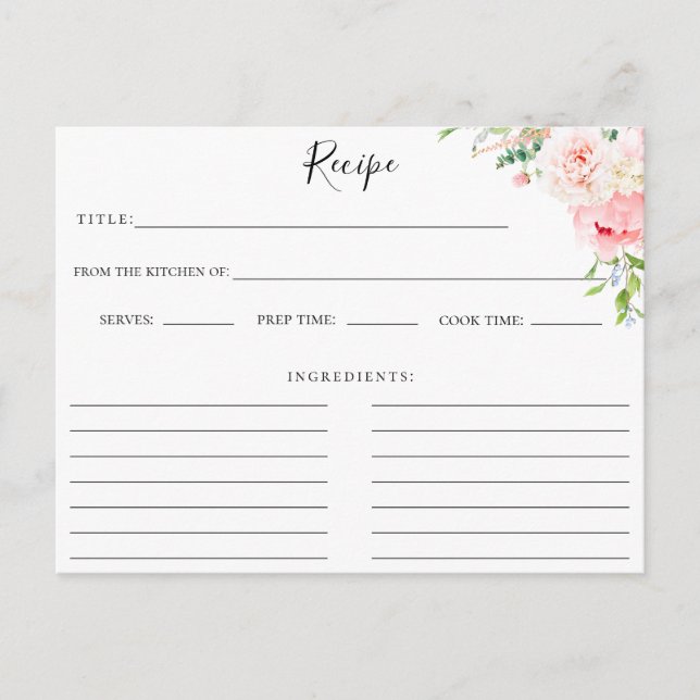 Blush Pink Botanical Recipe Card (Front)