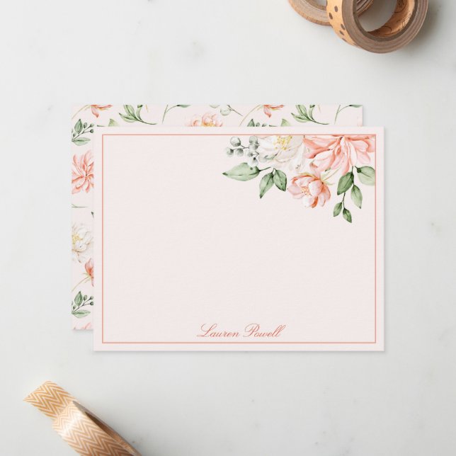 Blush Pink Botanical Romantic Floral Personalised Card (Front/Back In Situ)