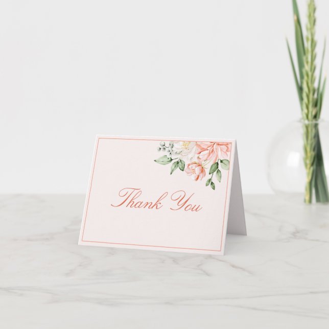 Blush Pink Botanical Romantic Floral  Thank You Card (Front)