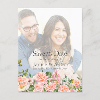 Blush Pink Botanical Save the Date Photo QR Code Postcard