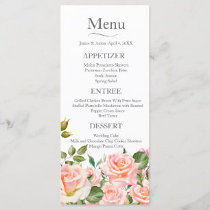 Blush Pink Botanical  Wedding Menu