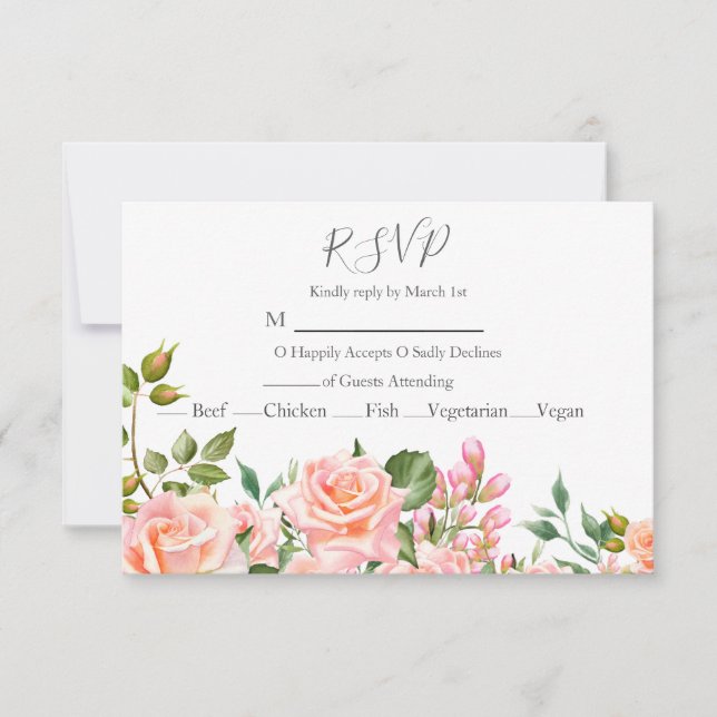 Blush Pink Botanical Wedding RSVP Card (Front)