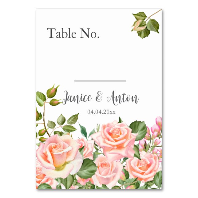 Blush Pink Botanical  Wedding Table Number (Front)