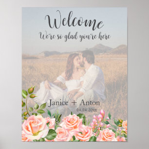 Blush Pink Botanical Wedding Welcome Photo Poster