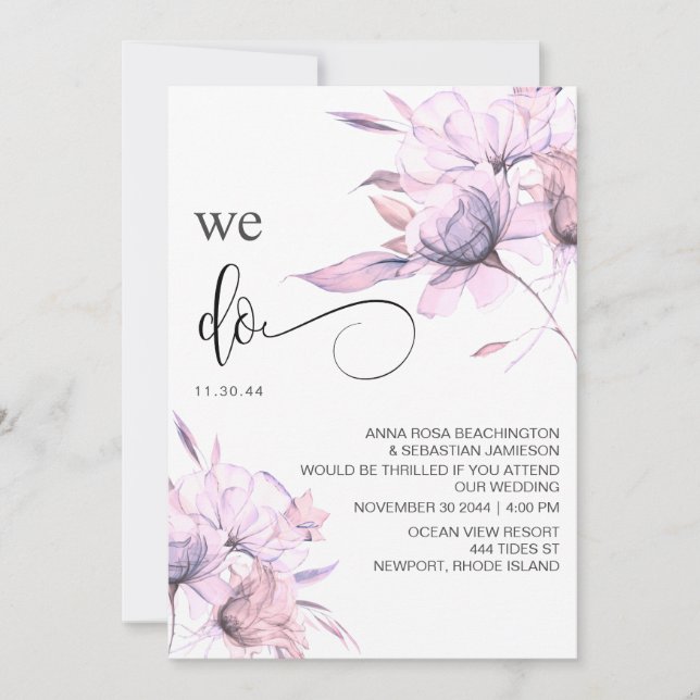 *~* Blush Pink Bouquet RSVP QR AR15 Floral WEDDING Invitation (Front)