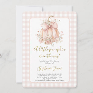 Blush Pink Bow A Little Pumpkin Baby Shower girl Invitation