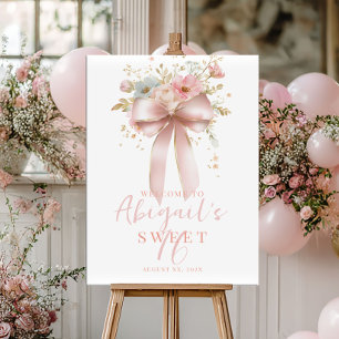 Blush Pink Bow and Flowers Sweet 16 Birthday Poster