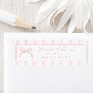 Blush Pink Bow and Stripes Border Return Address