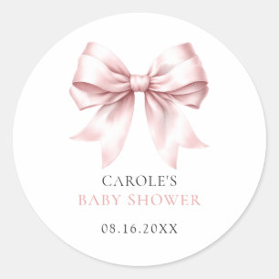 Blush Pink Bow Baby Girl Baby Shower Classic Round Sticker
