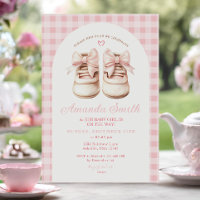 Blush Pink Bow Baby Shoes Gingham Arch Baby Shower