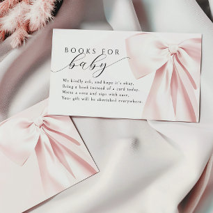 Blush Pink Bow Baby Shower Books for Baby 3,5x2" Enclosure Card