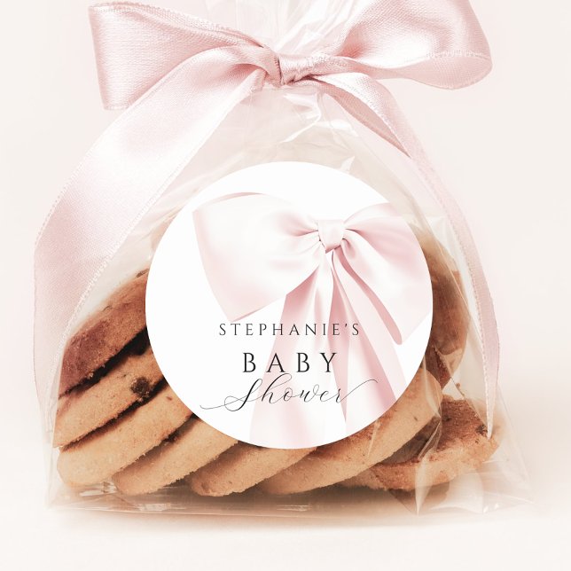 Blush Pink Bow Baby Shower  Classic Round Sticker (Creator Uploaded)